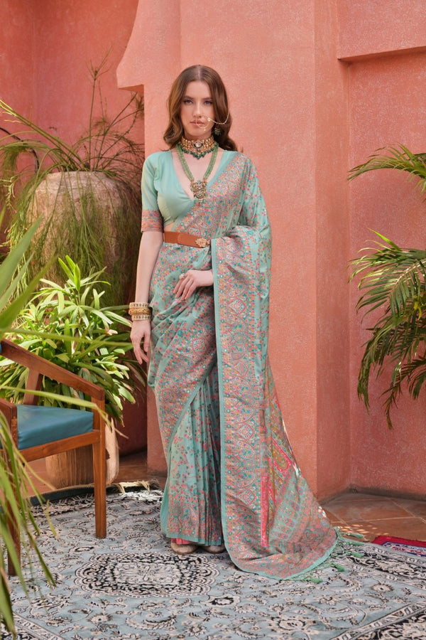 Pistachio Green Woven Banarasi Silk Saree