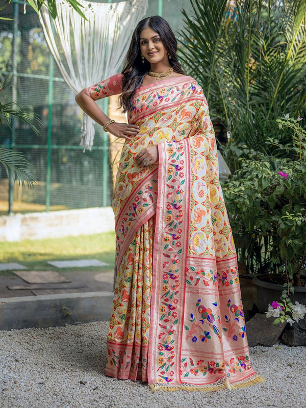 Off White Paithani Silk Saree