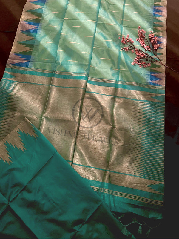 Turquoise Green Premium Raw Silk Saree