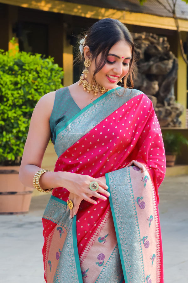 Magenta Pink Bandhani Banarasi Silk Saree