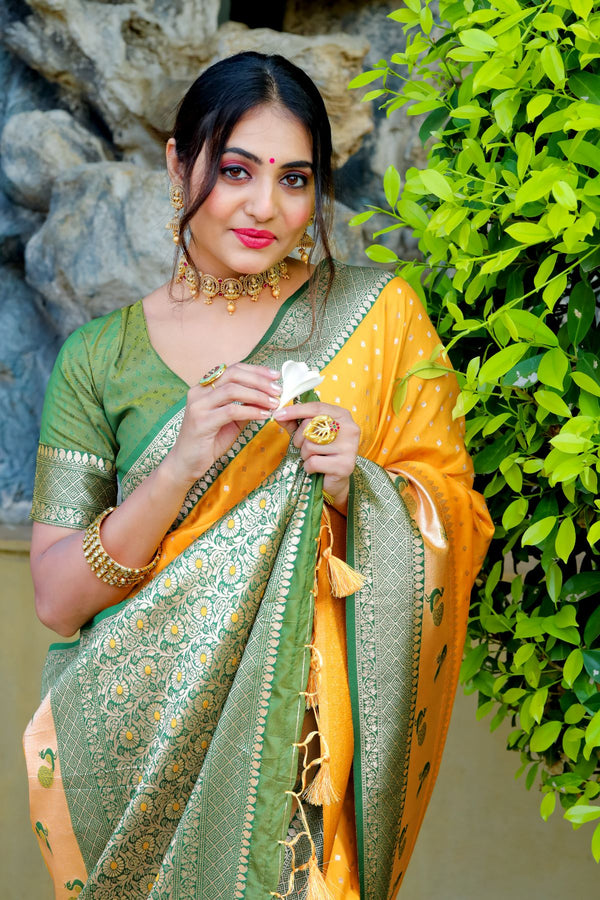 Blonde Yellow Bandhani Banarasi Silk Saree