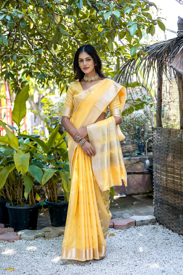 Beautiful Golden Yellow Pure Cotton Saree