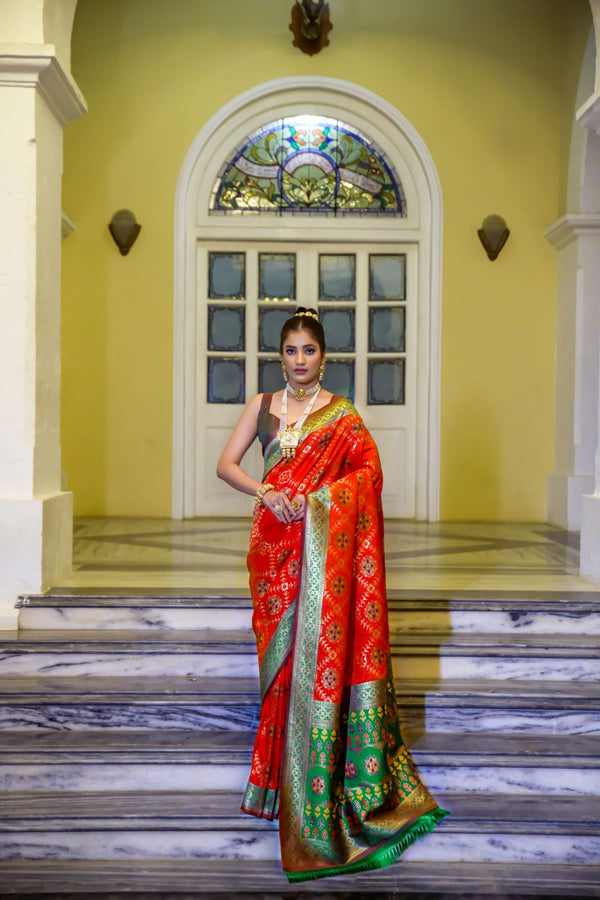 Candy Red Patola Banarasi Silk Saree