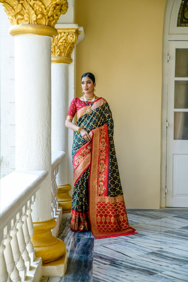 Forest Green Bandhani Banarasi Silk Saree