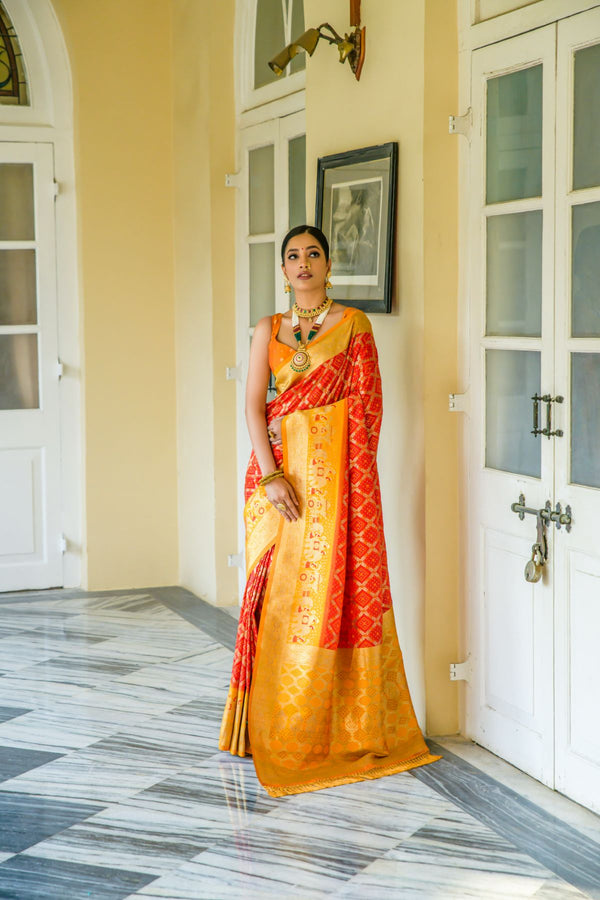 Scarlet Red Bandhani Banarasi Silk Saree