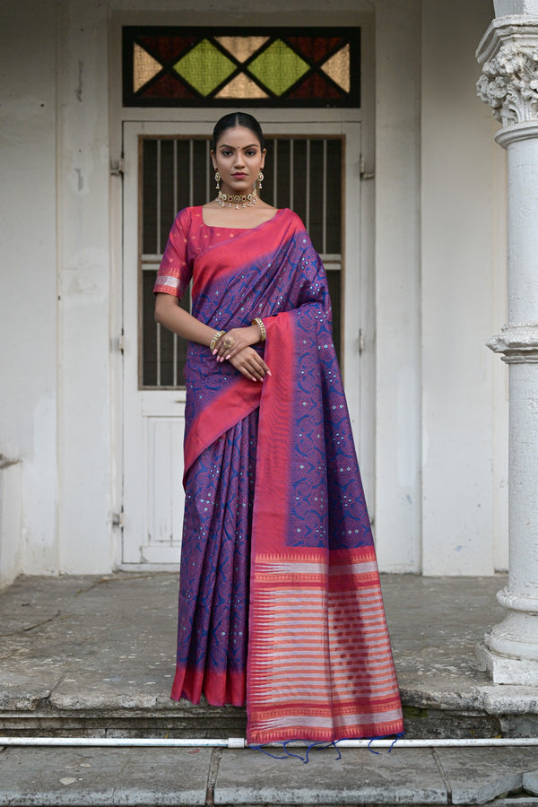 Blueberry Badhani raw silk saree