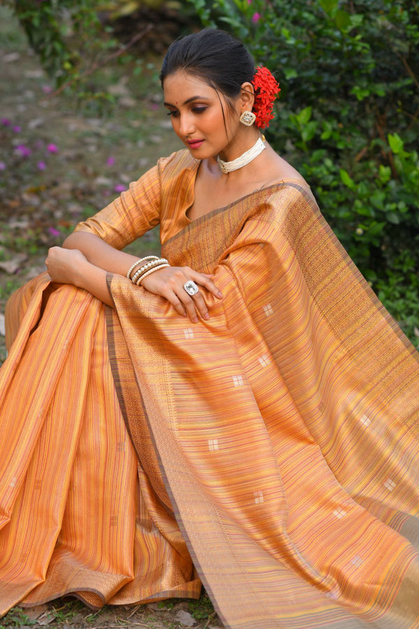 Merigold Orange Silk Saree