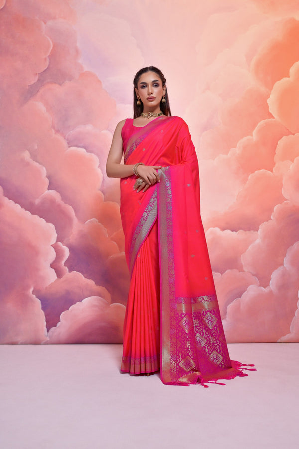 Impressive Brick Pink Soft Silk Saree