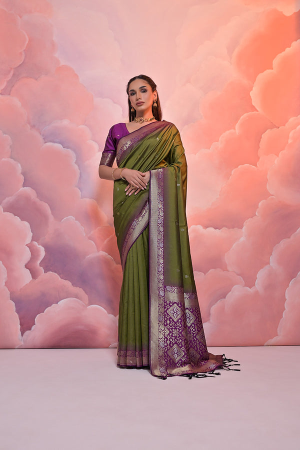 Impressive Olive Green Soft Silk Saree