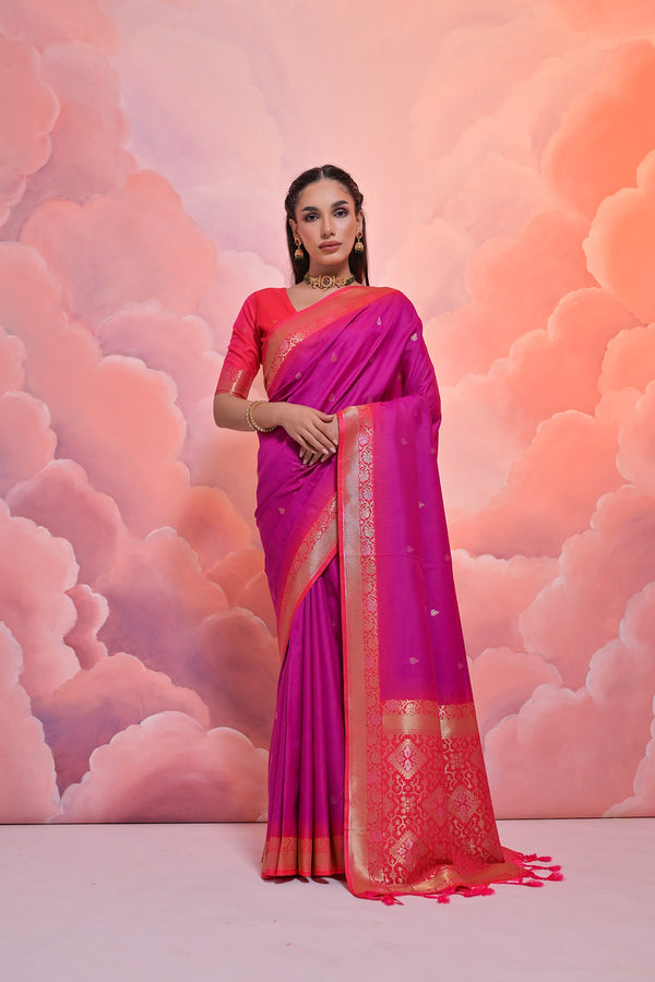 Impressive Magenta Pink Soft Silk Saree