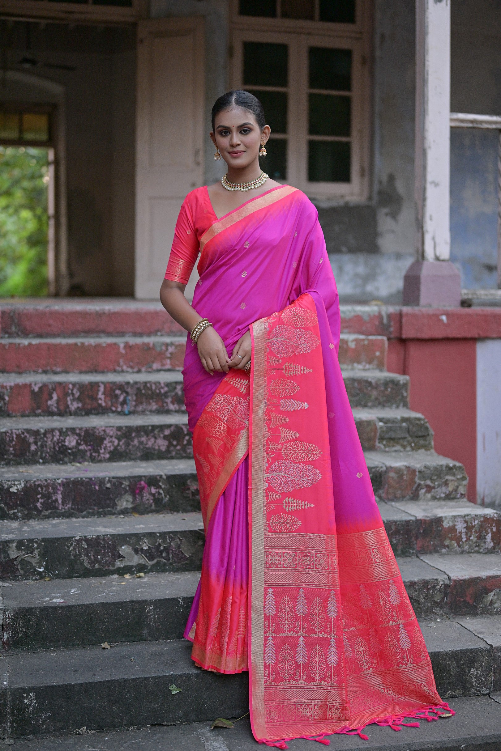 Barnabasi Pure Soft Silk Pink Color Saree For Bride – TheDesignerSaree