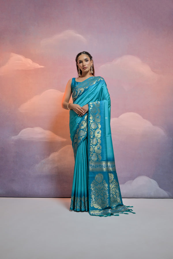 Ravishing Olympic Blue Woven Soft Silk Saree
