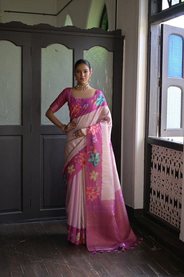 Crayola Violet Banarasi Silk Printed saree