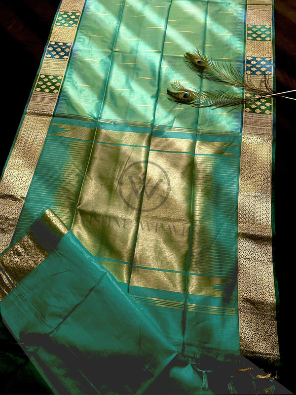 Aqua Green Premium Raw Silk Saree