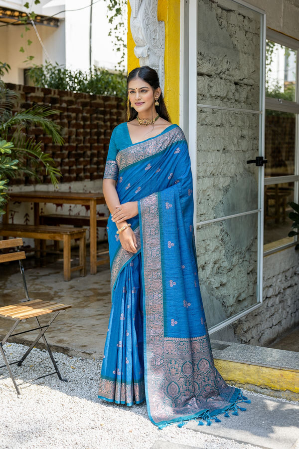 Traditional Azure Blue Banarasi Silk Saree