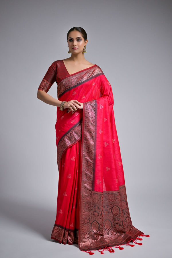 Traditional Ruby Pink Banarasi Silk Saree