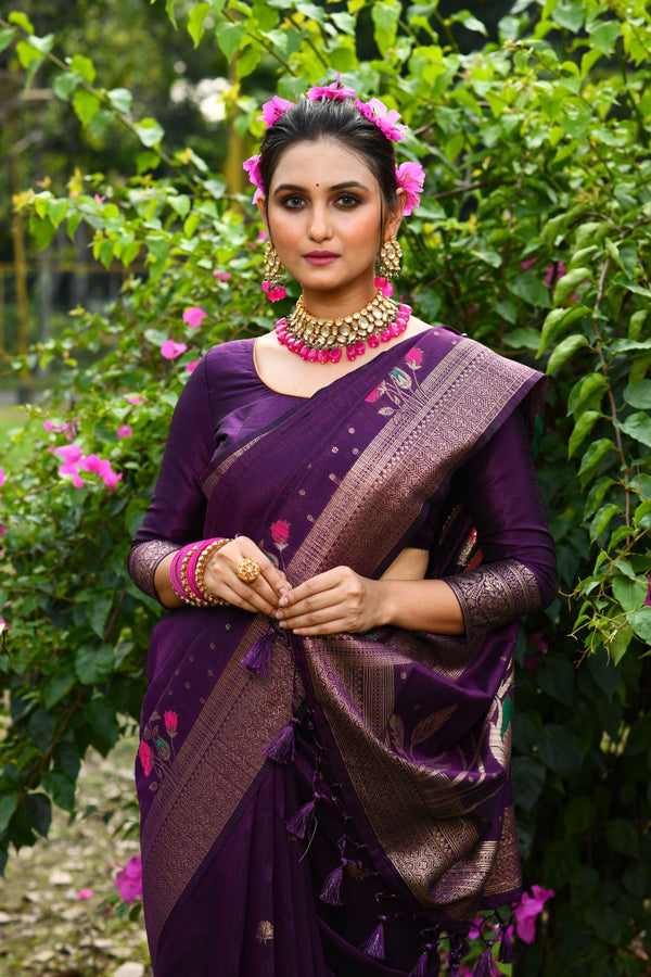 Eggplant Purple Banarasi Silk Saree