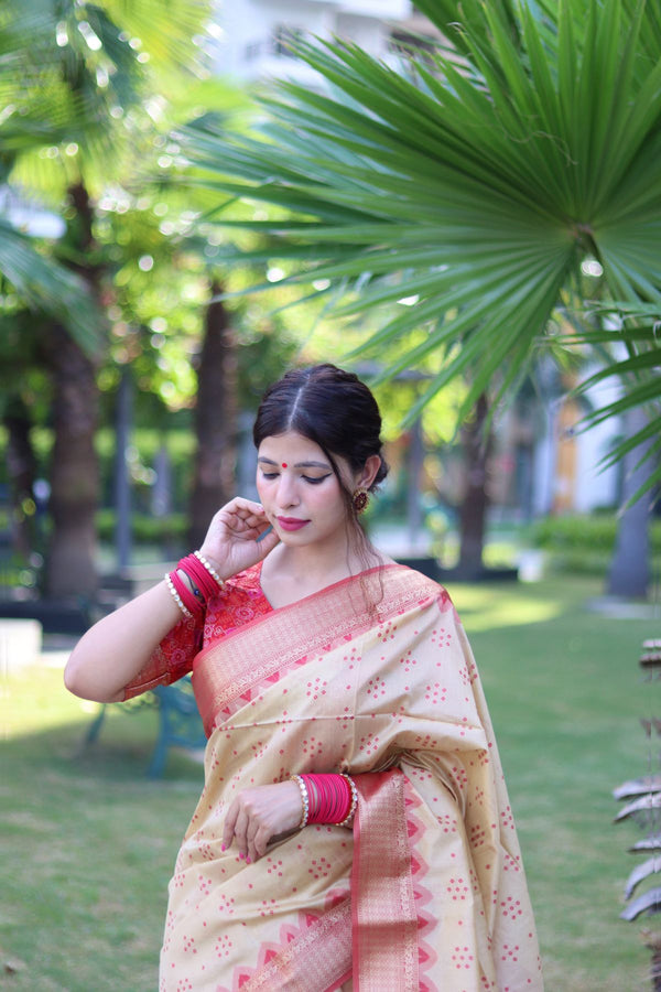 Off White Soft Raw Silk Saree