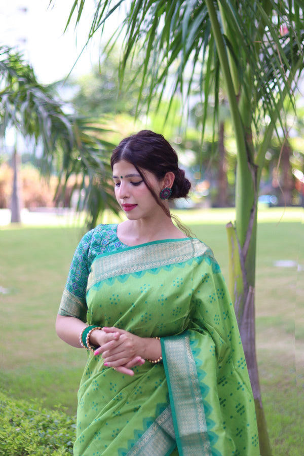 Mantis Green Soft Raw Silk Saree