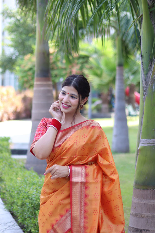 Tangerine Orange Soft Raw Silk Saree