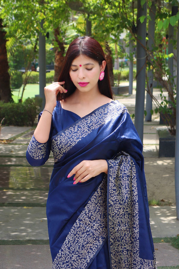 Berry Blue Handloom Raw Silk Woven Saree