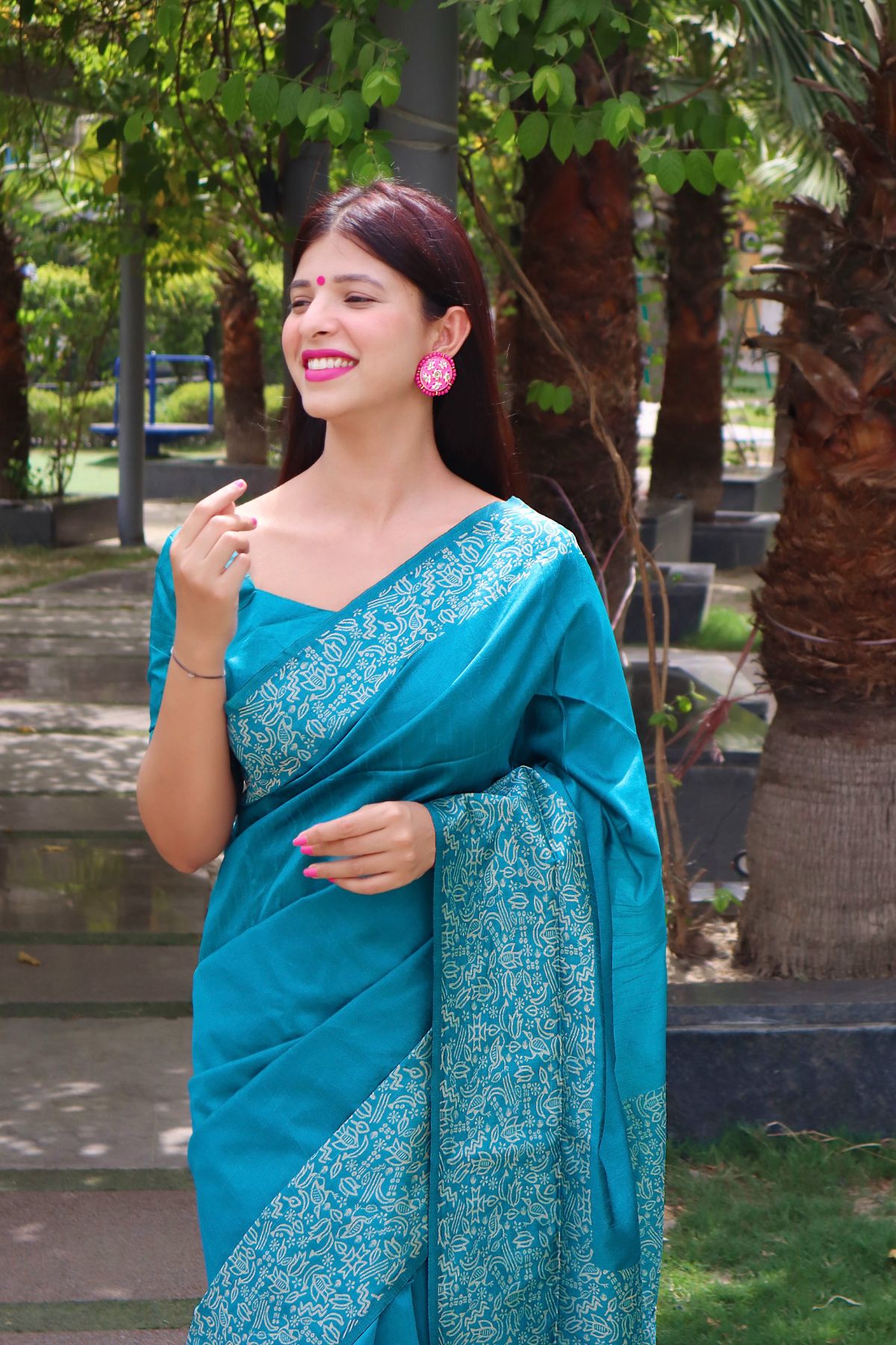 Cyan Blue Chanderi SIlk Jamdani Saree – WeaversIndia