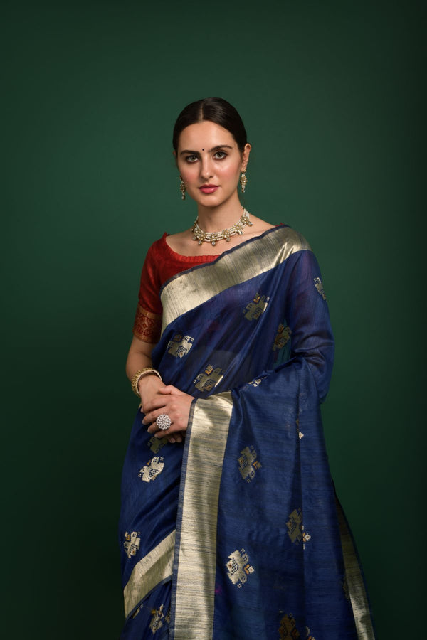 Prussian Blue Tussar Silk Saree