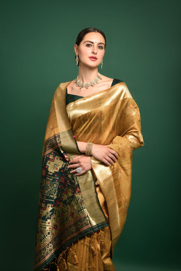 Honey Yellow Tussar Silk Saree