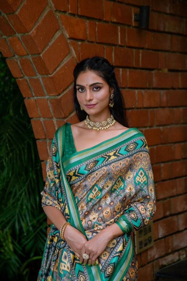 Turquoise Green Silk Cotton Saree