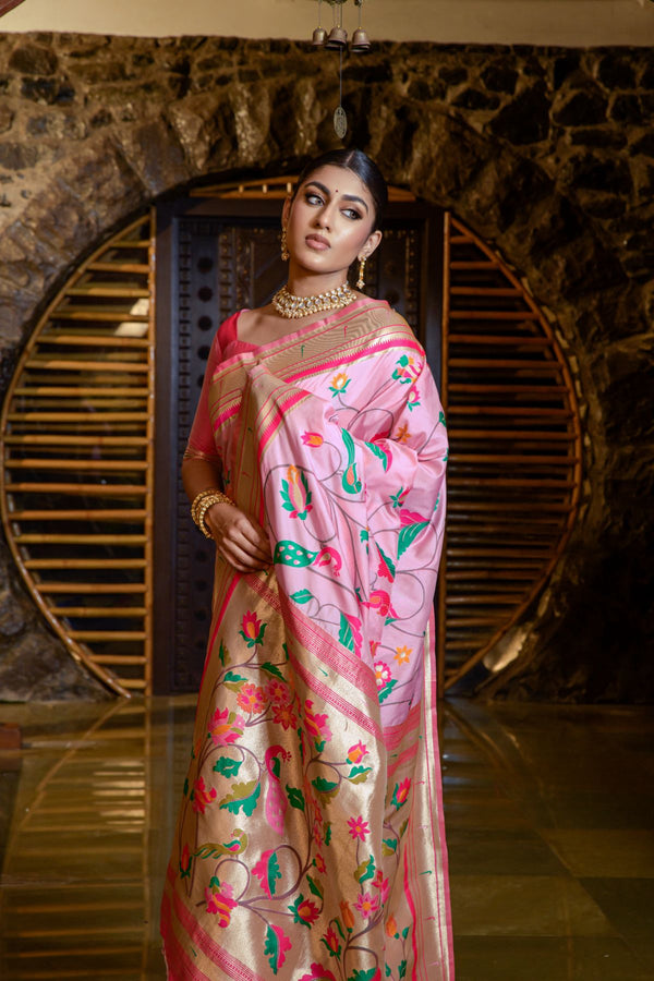 Pastel Pink Banarasi Silk Saree