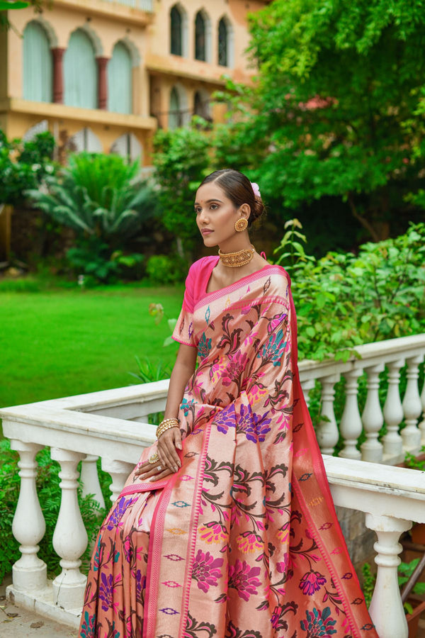 Neon Pink Paithani Silk Saree