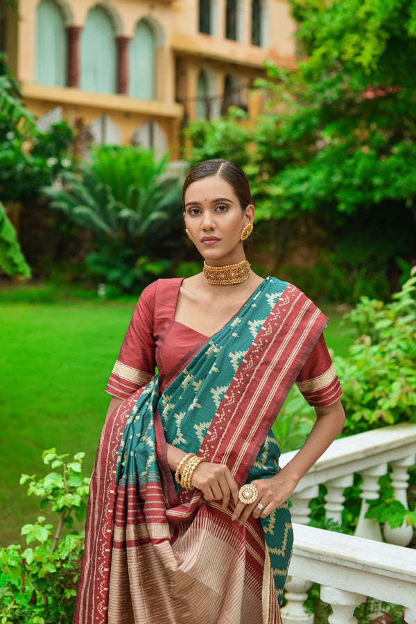 Stunning Rama Green Handloom Raw Silk Saree