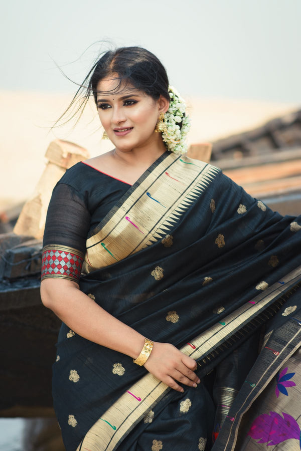 Black Beauty Tussar Silk Paithani Saree