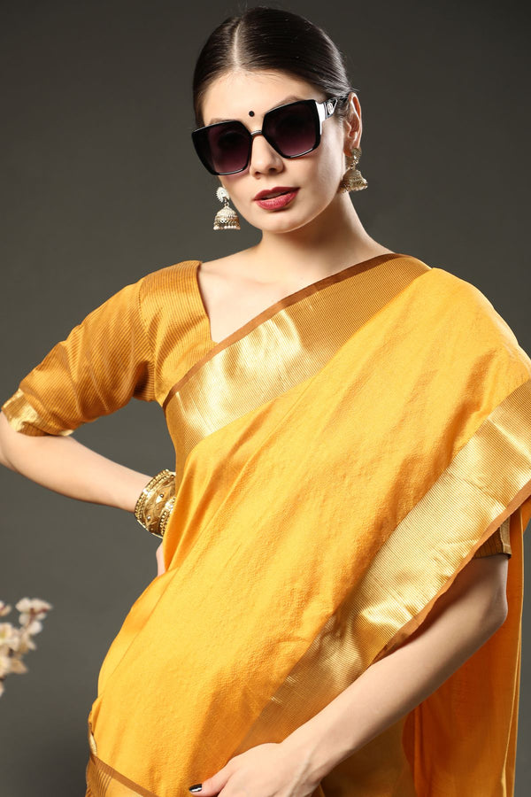 Golden Yellow Assam Silk Saree