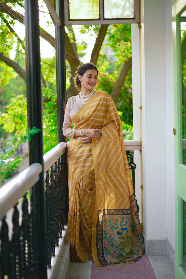 Munsell Yellow Soft Tussar Silk Saree