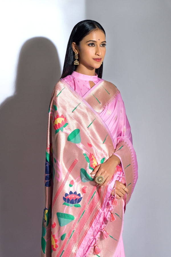 Baby Pink Banarasi Silk Paithani Saree