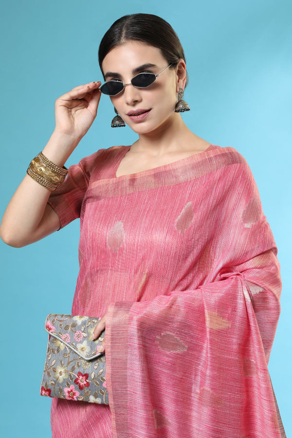 Creamy Pink Handloom Silk Saree