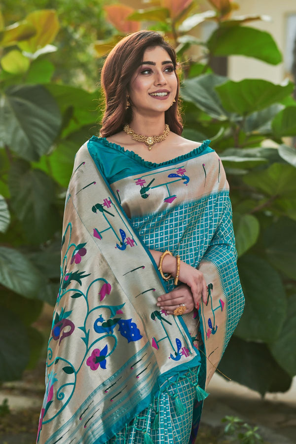 Cerulean Blue Paithani Silk Saree