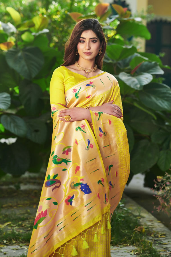 Canary Yellow Paithani Silk Saree