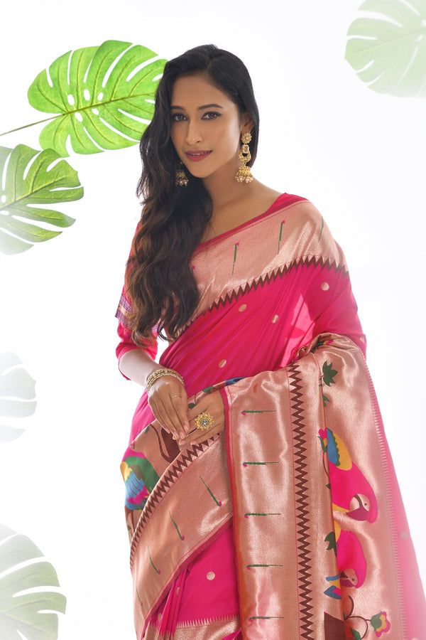 Hot Pink Paithani Silk Saree