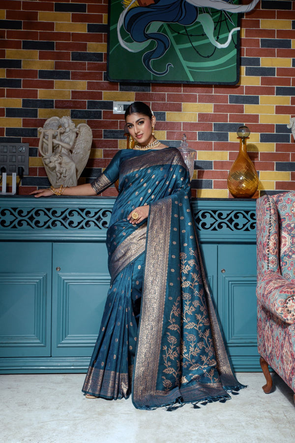 Prussian Blue Banarasi Silk Saree