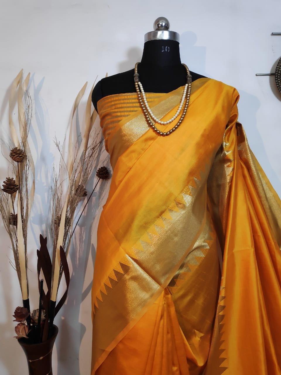 Mangalagiri pure kuppatam pattu silk cotton temple border saree –  www.vannamayil.com